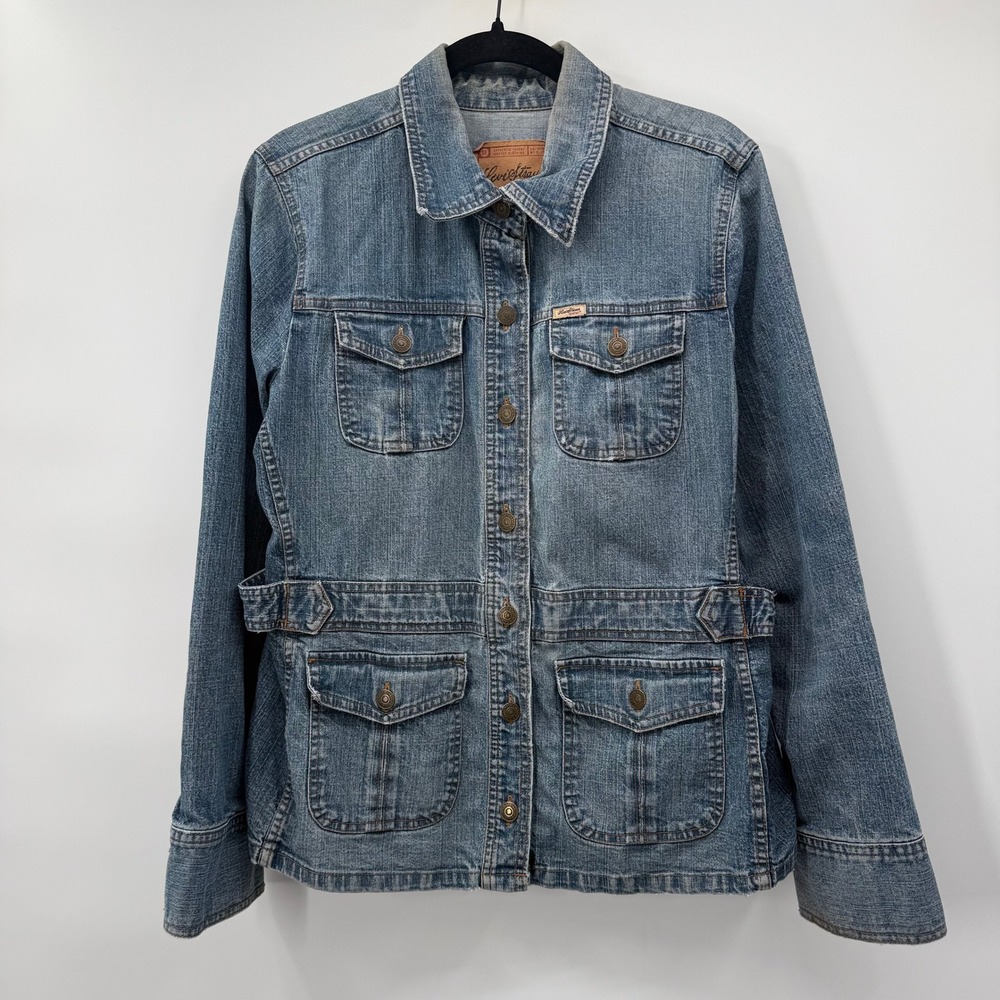 Levi Strauss Signature Womens Size Large Denim Field Jacket Four Pocket Utility